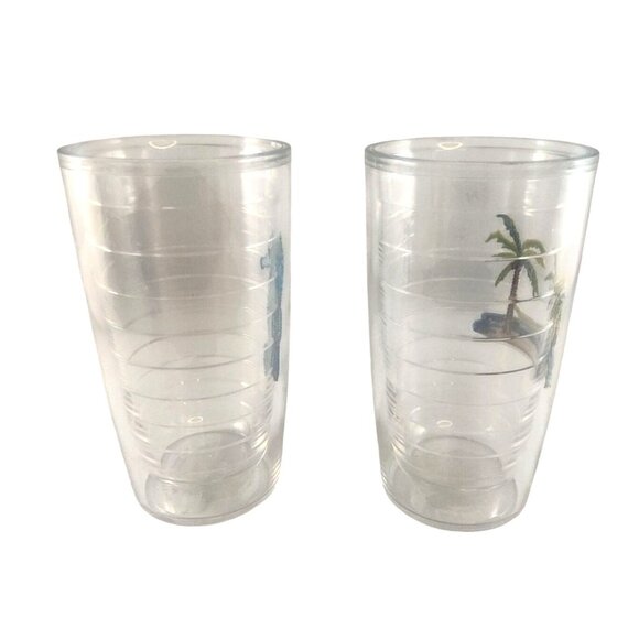 Tervis Double-Wall Insulated Clear Tumblers W/Seahorse/Palm Tree Designs-16 oz - Picture 4 of 13